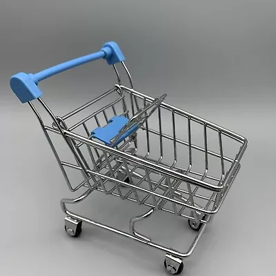 Metal Grocery Cart Mini Doll Sized Silver And Blue Small Shopping Cart • $11