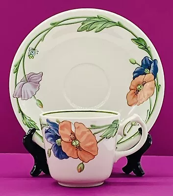 Vintage Villeroy Boch Germany AMAPOLA Porcelain Floral Cup & Saucer MINT • $7.69