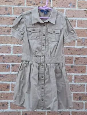 Girls Size 6X POLO RALPH LAUREN DESIGNER Beige Shirt Dress. EC • $20