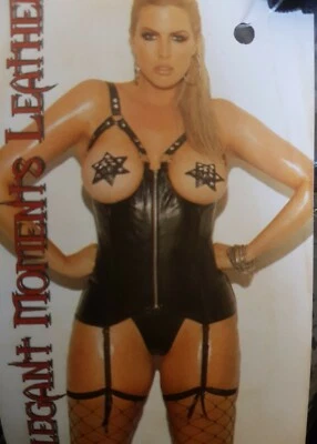 £34.99 • Buy Cup Less Leather Corset, Detachable Suspender Clips & Thong, Kinky, Dominatrix