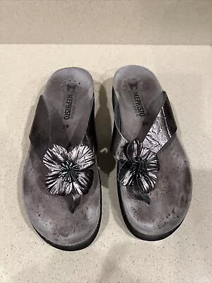 Mephisto Violette Thong Pewter Leather Sandals Eu 39 Us Size 9 • $49.99