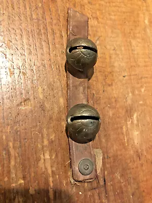 2 Antique Brass Sleigh Bells Petal Design Leather Strap • $19.99