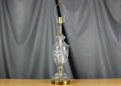 Lead Crystal Table Lamp Brass Trim Diamond Pattern Waterford Era • $35