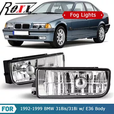 Fog Lights For 92-99 BMW E36/M3 3 Series Lamps Clear Glass Lens H1 55W Pair Set • $34.99