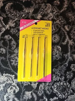 4 Crochet Hooks Needles Steel 1.30 Mm 1.65 Mm 2.75 Mm And 3.25 Mm All In A Pack • $8.99