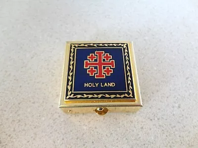 Vintage Pill Box Square Gold Tone Enamel Holy Land Design • $5.95