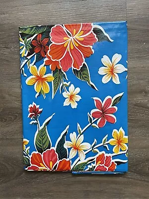 Tropical Blue Hibiscus Vinyl Tablecloth Rectangular 55x90” • $9.99