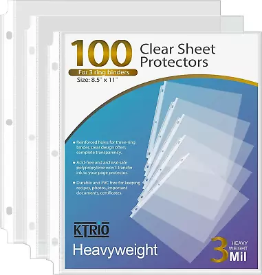 Heavyweight Sheet Protectors 8.5 X 11 Inch 3 Mil Clear Page Protectors For 3 Ri • $20.49