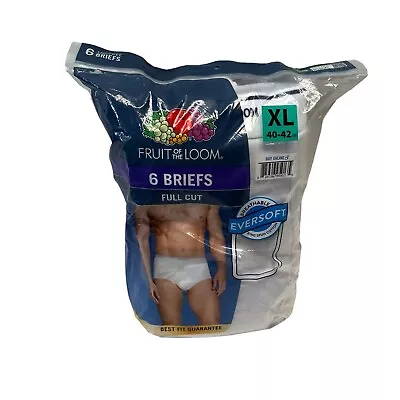 Fruit Of The Loom XL Tag-Free Full Cut Cotton Briefs Underwear  6 Pack White NEW • $12.99