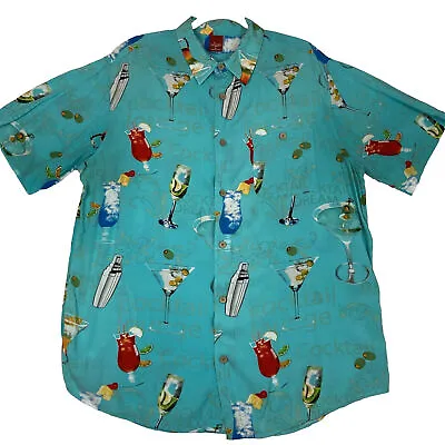 Junction West Shirt Men’s XL Aqua Hawaiian Cocktails Lounge Party Martini Olives • $18.96