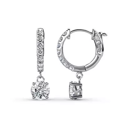 Round Lab Gr Diamond & Diamond Dangle Huggie Hoop Earrings 14K Gold JP:237412 • $2609.47