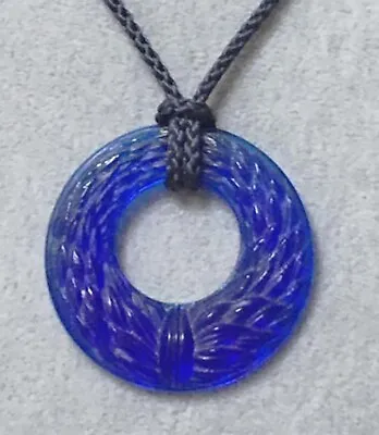 Rare Authentic LALIQUE France Cobalt Blue Crystal Plume Feather Pendant Necklace • £188.02