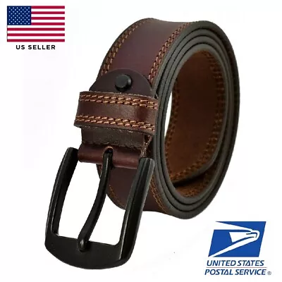 Mens 100%  Genuine FULL GRAIN Casual Leather Dress Belts Jeans Buckle US Stock • $19.95