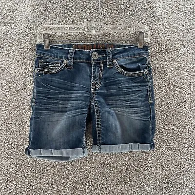 $14.95 • Buy Hydraulic Shorts Womens 0 Blue Denim Jeans Lola Cotton Back Pocket Flap Beurmeda