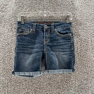 $14.95 • Buy Hydraulic Shorts Womens 0 Blue Denim Jeans Lola Cotton Back Pocket Flap Beurmeda