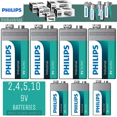 PHILIPS Industrial 9V BATTERIES PP3 BLOCK ALKALINE MN1604 Replace SMOKE ALARM • £4.25