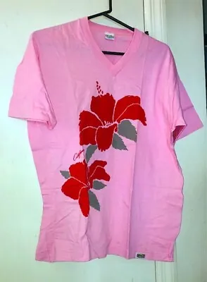 Vintage Crazy Shirt Hawaii Red Flowers California Womens Size L Pink T-Shirt • $42.46