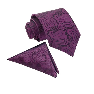 Mens Purple Paisley Tie & Pocket Square Wedding / Smart / Formal Ties • £11.98