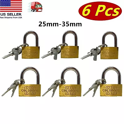 6 Pcs Small Metal Padlock 25mm-35mm Mini Brass Lock With Different Keys • $11.99