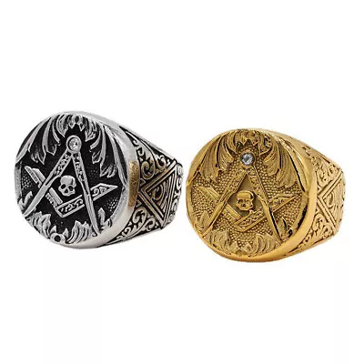 Retro CZ Inlay Masonic Skull Ring Stainless Steel Pyramid God Eye Masonic Ring • $12.88