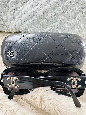 Vintage Chanel Sunglasses-Black W/ Silver CC On Outside Temples.Hard Shell Case • $174.99