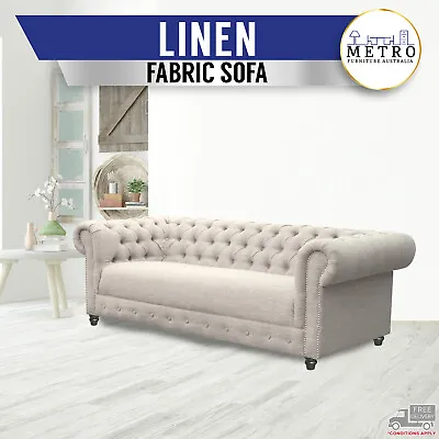 321 Seater Sofa Linen Fabric Tufted Button Living Room FurnitureMoon Light • $699
