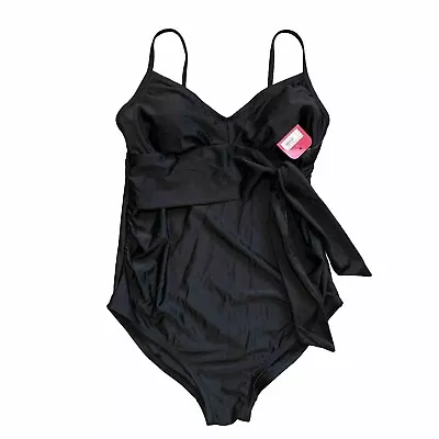 Ingrid & Isabel L Tie Front One Piece Maternity Swimsuit Padded Black Adjustable • $12.32