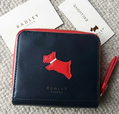 Genuine RADLEY 'YES YOU CAN' Zipped Leather PURSE / CARDHOLDER Navy Rad1 • £39.99