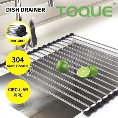 Toque Stainless Steel Dish Drainer Over Sink Kitchen Drying Rack Foldable RollUp • $16.99