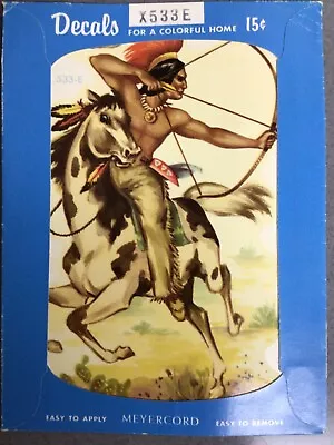 Meyercord Decal 1950s Native American On Horse 533E Beautiful Color NOS Unopened • $12