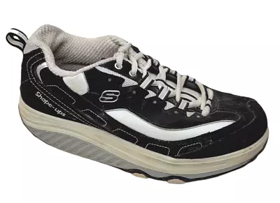 Skechers Shape Ups Womens 7.5 Athletic Lace Sneaker Walking Fitness Black White • $47.49