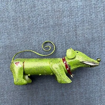 Tin Metal Dachshund Wiener Dog Sculpture Figurine Painted Green  • $21.98
