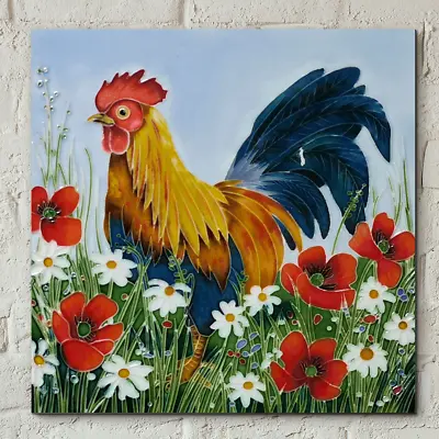 Hand Painted Ceramic Tile -  Poppy Cockerel  By J. Yates -20 X 20 Cm • £26.99