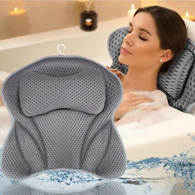 Spa 4D Mesh Bath Pillow Breathable Bathtub Cushion Neck Back Support Tub Suction • £8.25