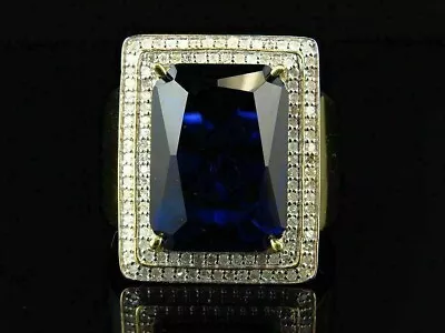 4.00Ct Emerald Cut Real Blue Sapphire Men's Pinky Ring 14kYellow Gold Plated • $248.79