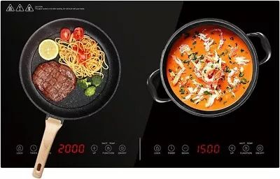 3500W Double Electric Induction Hob 2 Zone Touch Control Dual Hot Plate • £89.99