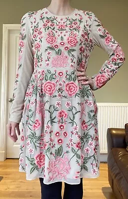 Needle And Thread Pink Long Sleeved Embroidered Dress Worn Once Size 12 RRP £389 • £99