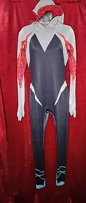 Spider Gwen Costume Size Large Jumpsuit Hooded White Marvel Superhero Zip • $10.33