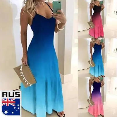$23.79 • Buy Sexy Women Gradient Strappy Maxi Dress Ladies Summer Holiday Beach Long Sundress