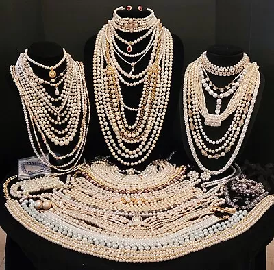 Vintage Mod Faux Pearl Jewlery Lot Of 59.18 Signed Monet Trifari Napier Lauren • $107.50