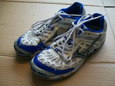 Mizuno Womens 10  Wave Lightning  Blue White Silver Volleyball Shoes 9KV-88027 • $11.50