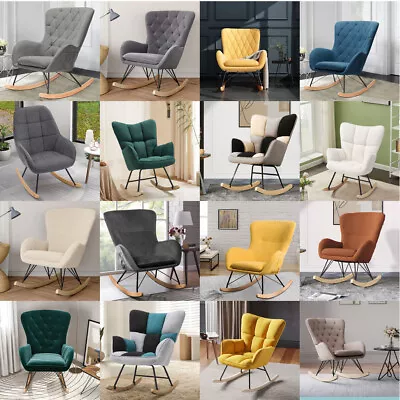 Modern Rocking Chair Wingback Accent Chair Padded Seat Bedroom Nursery Armchair • £33.95