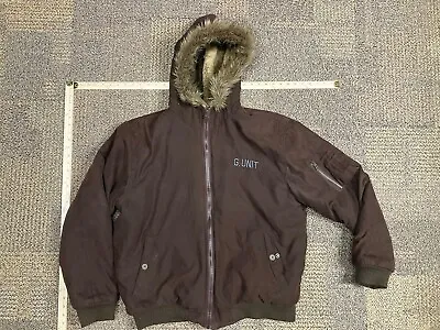 G Unit 50 Cent Brown Fur Reversible Hooded Winter Jacket Coat Men's Size Large • $99.95