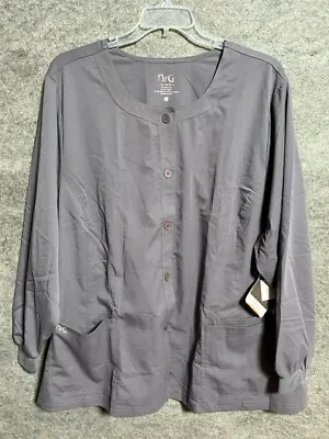 NRG By Barco Scrub Top Womens 5XL Stretch Fitted Warm Up Button Front Gray • $23.99