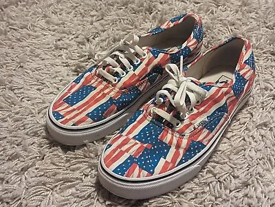 VANS Shoes Men's US 10 USA American Flag Red White Blue Canvas Lace Up July 4th • $32