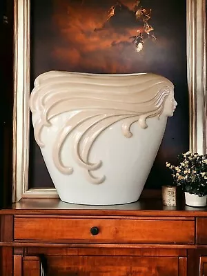 Vintage Handglazed Woman's Face Hair In Wind Ceramic Vase One Of A Kind Mermaid • $75