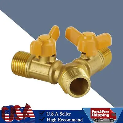 3 Way Shut Off Ball Valve 1/2  Hose Barb Y Shaped Valve 2 Switch Brass Fitting • $15.79
