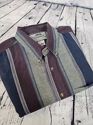 J. Riggins Clothing Men's L Long Sleeve Wide Stripe 100% Cotton Starched • $11
