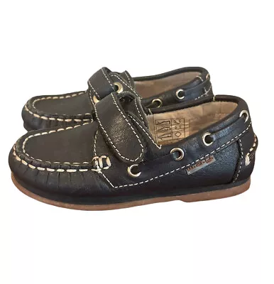 Marine Wag Kids Shoes Loafers Size 23 US 7 Blue  Leather Hook Loop Dress • $10.21