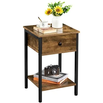 £36.99 • Buy Nightstand Side Table Rustic End Table With 1 Drawer And Open Shelf For Bedroom